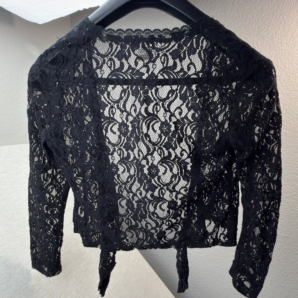 Notations Lace Shrug Womens S Tie Front Black Floral Bolero Cardigan MLAR0002 - Picture 3 of 4